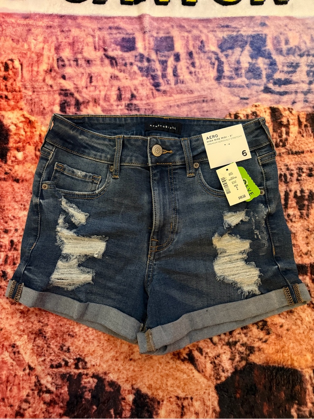 Aeropostale Women's Distressed Denim Roll-Cuff Shorts - Size 6